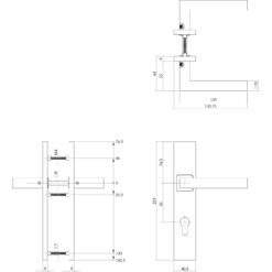 Intersteel deurklink Vierkant op rechthoekig schild profielcilindergat 55 mm INOX geborsteld - Technische tekening