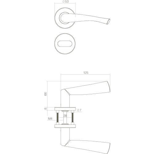 Intersteel deurklink Vlinder op rozet met 7 mm nok toilet-/badkamersluiting INOX geborsteld - Technische tekening