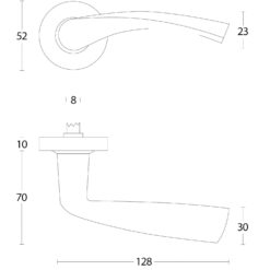Intersteel deurklink Vlinder op rozet met ring met veer INOX geborsteld - Technische tekening