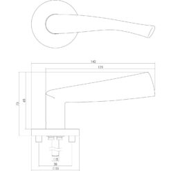 Intersteel deurklink Vlinder op rozet sleutelgat INOX geborsteld - Technische tekening