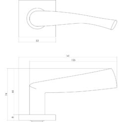 Intersteel deurklink Vlinder op vierkant rozet sleutelgat INOX geborsteld - Technische tekening