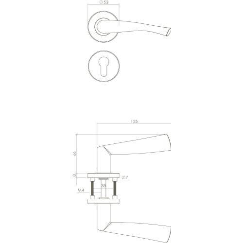 Intersteel deurklink Vlinder rozet profielcilindergat INOX geborsteld - Technische tekening