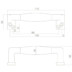 Intersteel kasttrekker 108 mm Koper getrommeld/zwart hout - Technische tekening