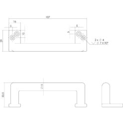 Intersteel kasttrekker 108 mm nikkel mat - Technische tekening