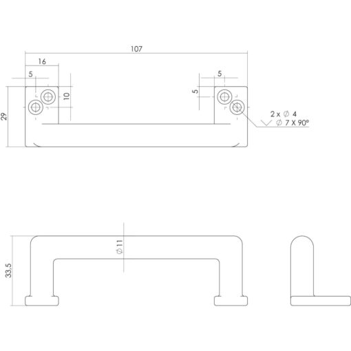 Intersteel kasttrekker 108 mm nikkel mat - Technische tekening