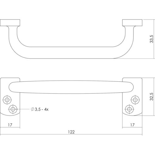 Intersteel kasttrekker 120 mm Koper gelakt - Technische tekening