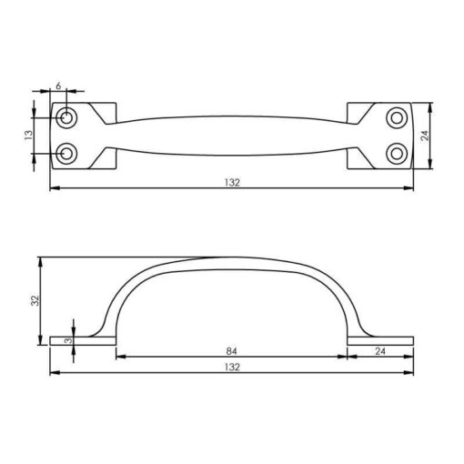 Intersteel kasttrekker 130 mm chroom - Technische tekening