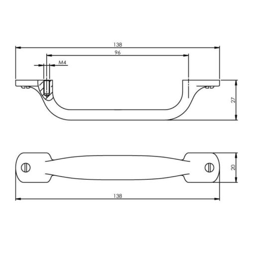 Intersteel kasttrekker 138 mm chroom - Technische tekening