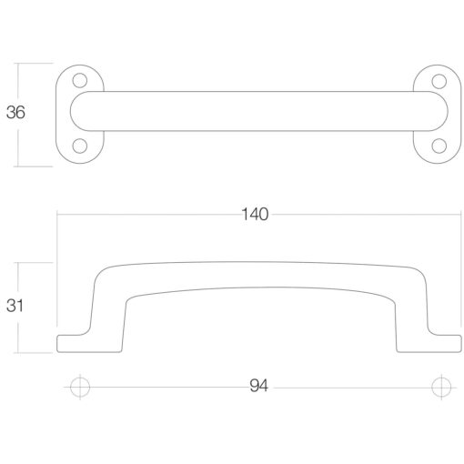 Intersteel kasttrekker 140 mm Koper gelakt - Technische tekening