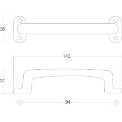 Intersteel kasttrekker 140 mm nikkel mat - Technische tekening