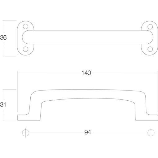 Intersteel kasttrekker 140 mm nikkel mat - Technische tekening
