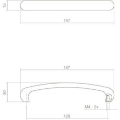 Intersteel kasttrekker 147 mm chroom - Technische tekening