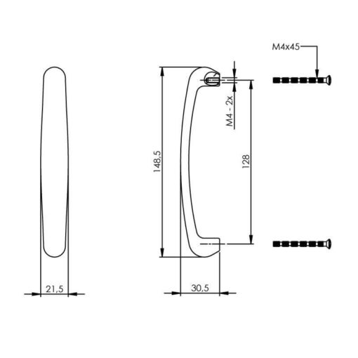 Intersteel kasttrekker 149 mm chroom - Technische tekening