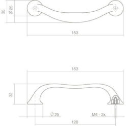 Intersteel kasttrekker 153 mm chroom - Technische tekening