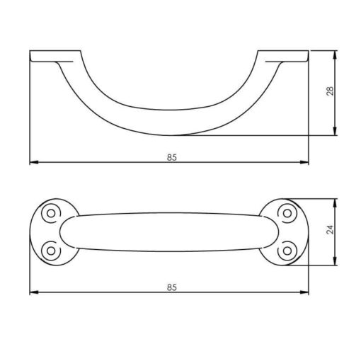 Intersteel kasttrekker 85 mm geperst nikkel - Technische tekening