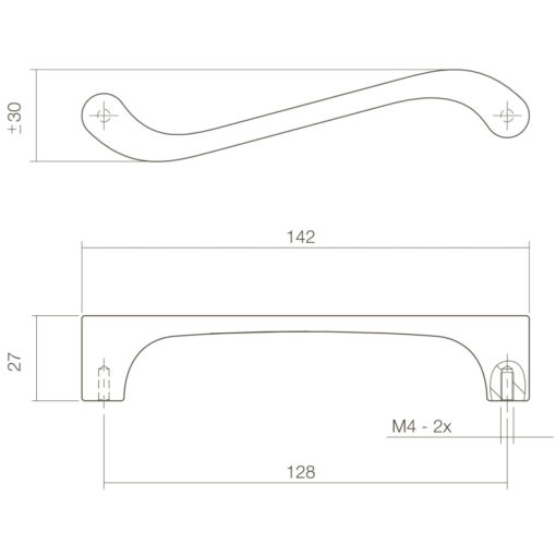 Intersteel kasttrekker Esmay 142 mm chroom mat - Technische tekening