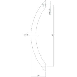 Intersteel kasttrekker Gebogen 206 mm nikkel mat - Technische tekening