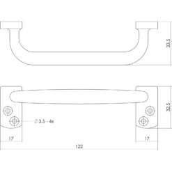 Intersteel kasttrekker Haags model 120 mm Koper ongelakt - Technische tekening