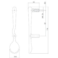 Intersteel kasttrekker Lepel 116 mm nikkel mat - Technische tekening