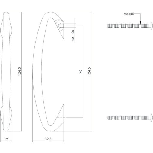 Intersteel kasttrekker Ohm 125 mm chroom - Technische tekening