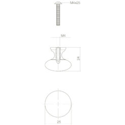 Intersteel kasttrekker Paddenstoel diameter 25 mm Koper gelakt - Technische tekening