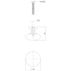 Intersteel kasttrekker Paddenstoel diameter 30 mm Koper gelakt - Technische tekening