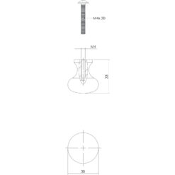 Intersteel kasttrekker Paddenstoel diameter 30 mm smeedijzer grijs - Technische tekening