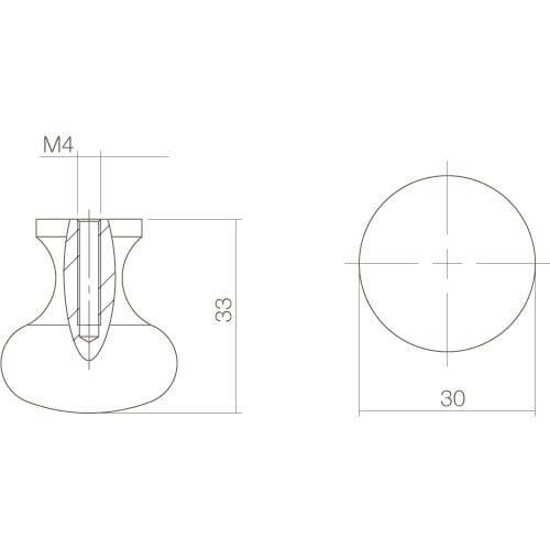 Intersteel kasttrekker Paddenstoel diameter 30 mm smeedijzer zwart - Technische tekening
