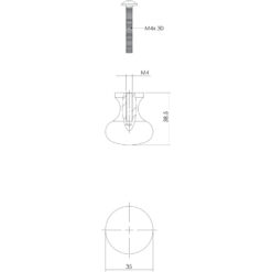Intersteel kasttrekker Paddenstoel diameter 35 mm smeedijzer grijs - Technische tekening