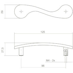 Intersteel kasttrekker Rona 96 mm chroom mat - Technische tekening