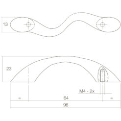 Intersteel kasttrekker S-vormig 95 mm chroom mat - Technische tekening