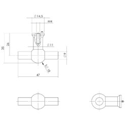 Intersteel kasttrekker T-vorm 18 mm recht INOX geborsteld - Technische tekening