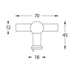 Intersteel kasttrekker T-vorm 22 mm recht INOX geborsteld - Technische tekening
