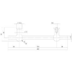 Intersteel kasttrekker T-vorm 280 mm - boormaat 224 mm INOX geborsteld - Technische tekening