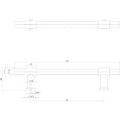 Intersteel kasttrekker T-vorm recht 152 mm INOX geborsteld - Technische tekening