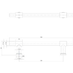Intersteel kasttrekker T-vorm recht 184 mm INOX geborsteld - Technische tekening