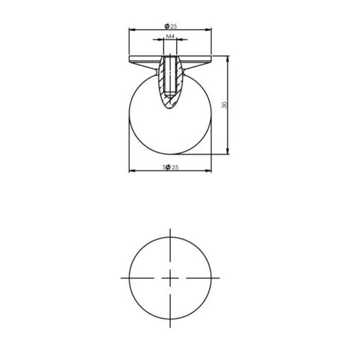 Intersteel kasttrekker bol diameter 25 mm chroom - Technische tekening