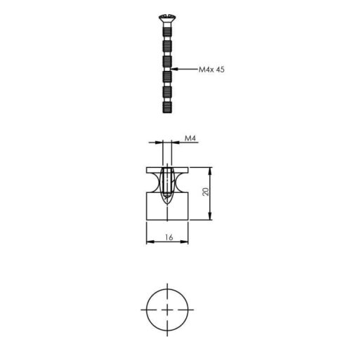 Intersteel kasttrekker diameter 16 mm chroom - Technische tekening