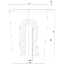 Intersteel kasttrekker diameter 20 mm conisch INOX geborsteld - Technische tekening