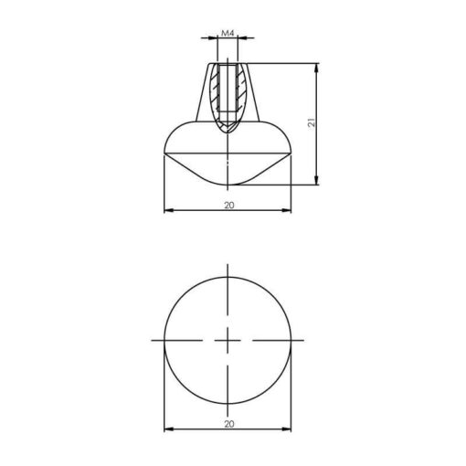 Intersteel kasttrekker diameter 20 mm mat zwart - Technische tekening
