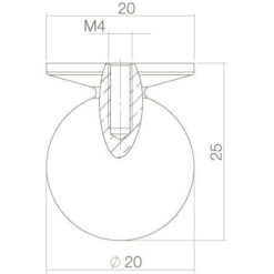 Intersteel kasttrekker diameter 20 mm nikkel mat - Technische tekening
