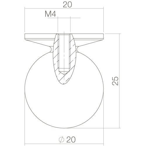 Intersteel kasttrekker diameter 20 mm rond chroom - Technische tekening