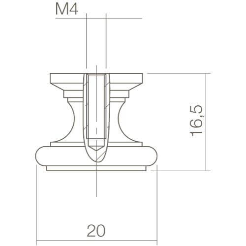 Intersteel kasttrekker diameter 20 mm vlak chroom - Technische tekening