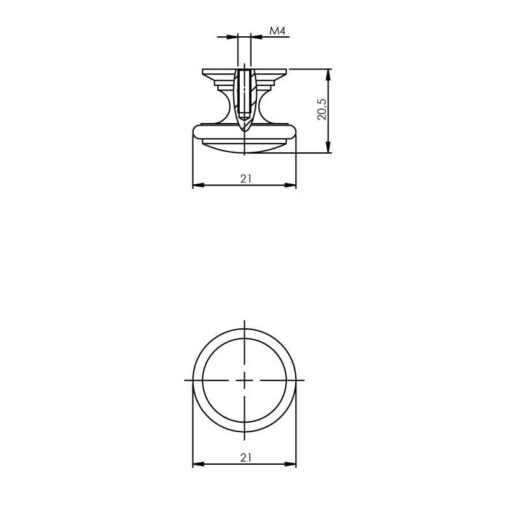 Intersteel kasttrekker diameter 21 mm chroom - Technische tekening