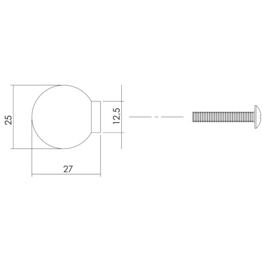 Intersteel kasttrekker diameter 25 mm bolrond INOX geborsteld - Technische tekening