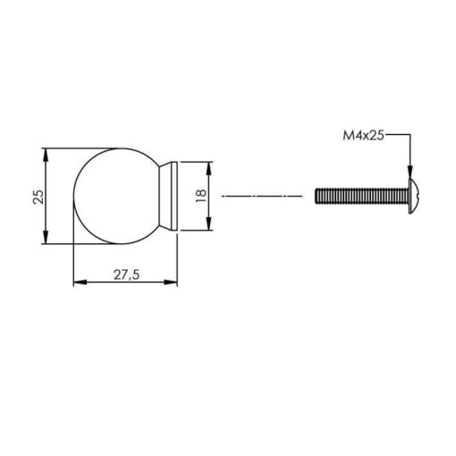 Intersteel kasttrekker diameter 25 mm bolrond achterplaat INOX geborsteld - Technische tekening