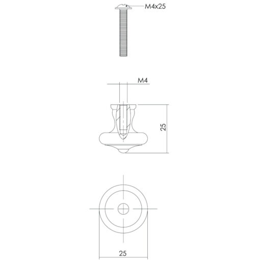 Intersteel kasttrekker diameter 25 mm smeedijzer grijs - Technische tekening