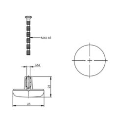 Intersteel kasttrekker diameter 28 mm chroom mat - Technische tekening