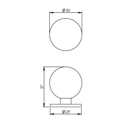 Intersteel kasttrekker diameter 30 mm bol nikkel mat - Technische tekening