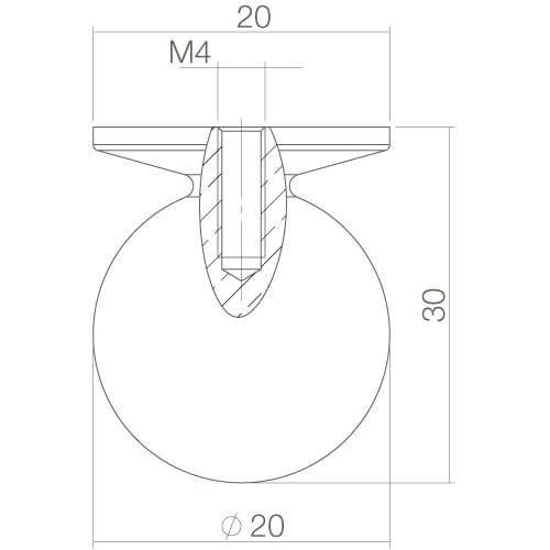 Intersteel kasttrekker diameter 30 mm bolrond nikkel mat - Technische tekening
